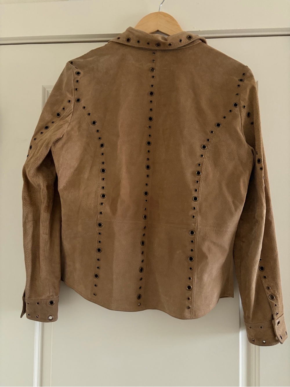Tres Jolie Accessories Tan Suede Eyelet-Trim Jacket - Picture 5 of 7